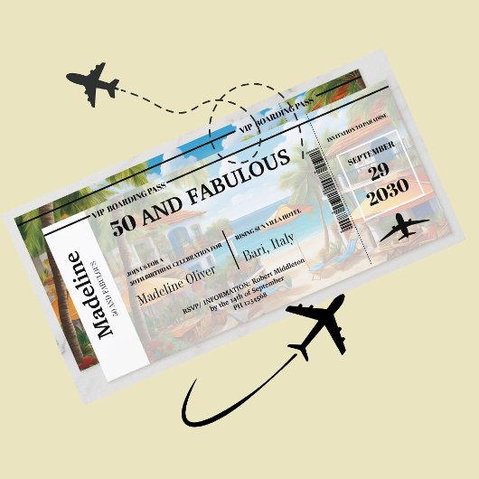 50 en Fabulous Bestemming Boarding Pass Verjaardag