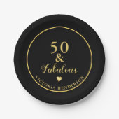 50 en Fabulous Birthday Black en Gold Papieren Bordje (Voorkant)