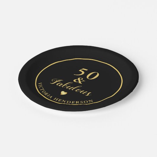 50 en Fabulous Birthday Black en Gold Papieren Bordje (Gekanteld)