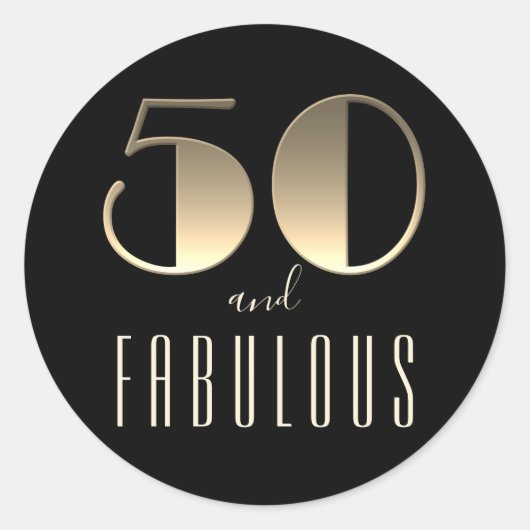 50 en Fabulous Birthday Black en Gold Ronde Sticker (Voorkant)