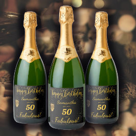 50 en Fabulous Birthday Black en Gold Sparkling Wijnetiket