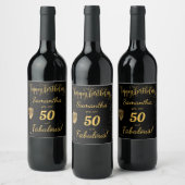 50 en Fabulous Birthday Black en Gold Wijn Etiket (Flessen)