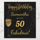 50 en Fabulous Birthday Black en Gold Wijn Etiket (Enkel label)