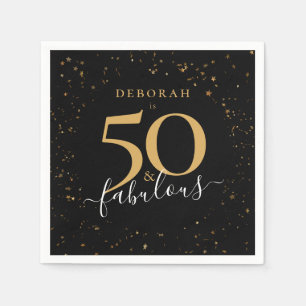 50 en Fabulous Birthday Black Gold Confetti Chic Servet