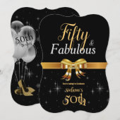 50 en Fabulous Birthday Black & Gold Kaart (Voorkant / Achterkant)