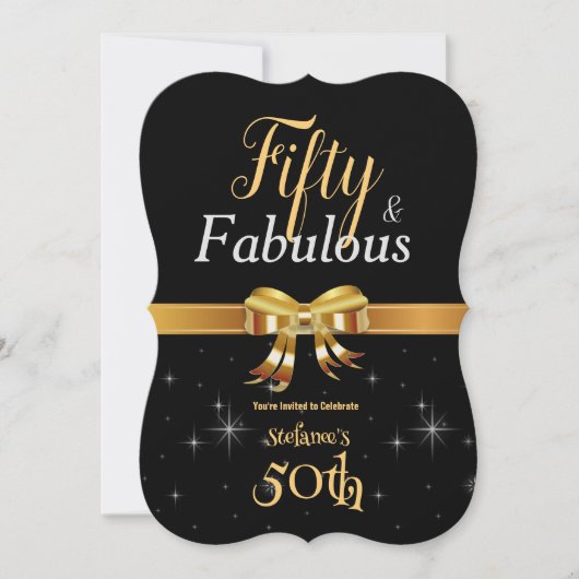 50 en Fabulous Birthday Black & Gold Kaart (Voorkant)