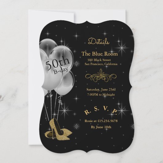 50 en Fabulous Birthday Black & Gold Kaart (Achterkant)