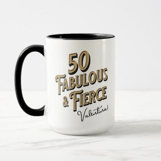 50 en Fabulous Birthday Black & Gold Mok (Links)