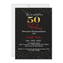 50 en Fabulous Birthday Black Red Gold Glitter
