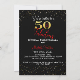 50 en Fabulous Birthday Black Red Gold Glitter Kaart