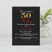 50 en Fabulous Birthday Black Red Gold Glitter Kaart (Staand voorkant)