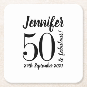 50 en Fabulous Birthday Black Script Typografie Kartonnen Onderzetters