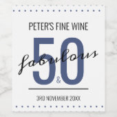 50 en Fabulous Birthday Blue op maat Wijn Etiket (Enkel label)