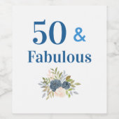 50 en Fabulous Birthday Blue op maat Wijn Etiket (Enkel label)