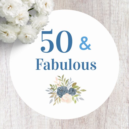 50 en Fabulous Birthday Blue Ronde Sticker