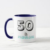 50 en Fabulous Birthday Blue Typography Mok (Links)