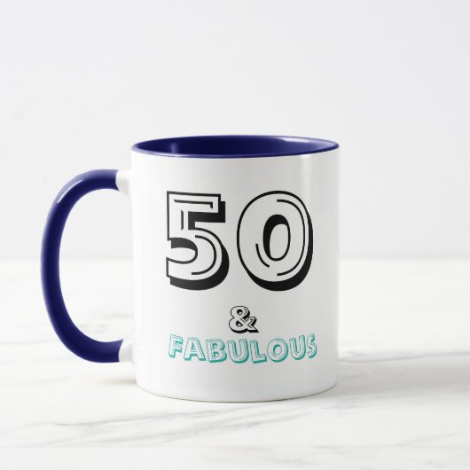 50 en Fabulous Birthday Blue Typography Mok (Links)
