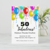 50 en Fabulous Birthday Bright Balloon uitnodiging (Staand voorkant)