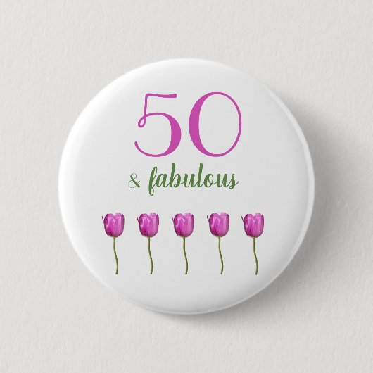 50 en Fabulous Birthday Button | Magenta Tulip (Voorkant)