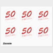 50 en Fabulous Birthday Celebration Coral Glitter Ronde Sticker (Vel)