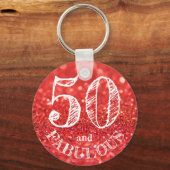 50. en Fabulous Birthday Coral Glitter Sparkle Sleutelhanger (Achterkant)