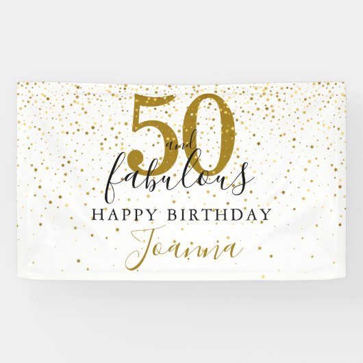 50 en Fabulous Birthday Elegant Gold en Black Spandoek (Horizontaal)