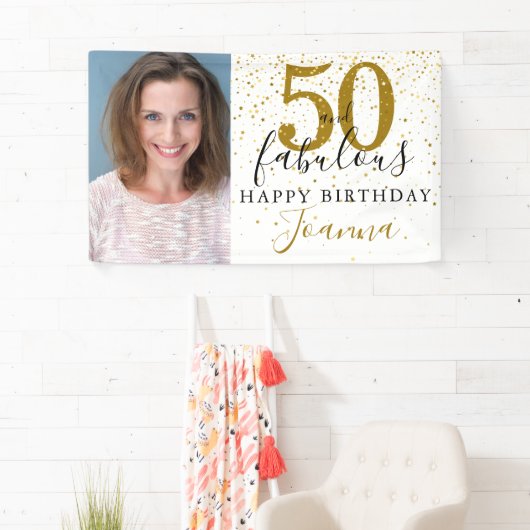 50 en Fabulous Birthday Elegant Gold Photo Spandoek (Insitu)