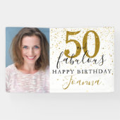 50 en Fabulous Birthday Elegant Gold Photo Spandoek (Horizontaal)