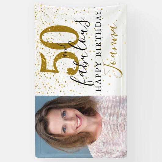 50 en Fabulous Birthday Elegant Gold Photo Spandoek (Verticaal)