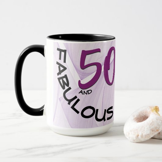 50 en Fabulous Birthday | Geometrisch Paars Mok (Met donut)