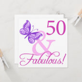 50 en Fabulous Birthday Gifts (plum) Kaart (Voorkant / Achterkant in situ)