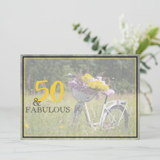 50 en Fabulous Birthday  Girly Flowers Kaart (Staand voorkant)
