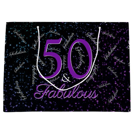 50 en Fabulous Birthday Glam Black Paars Elegant Groot Cadeauzakje (Voorkant)
