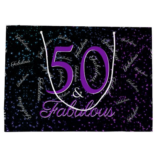 50 en Fabulous Birthday Glam Black Paars Elegant Groot Cadeauzakje (Achterkant)