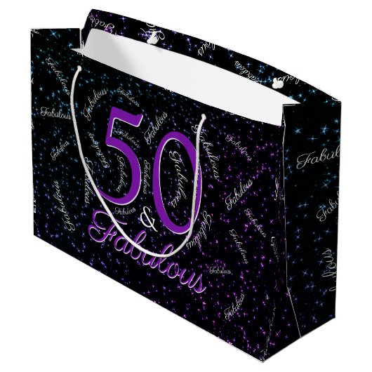 50 en Fabulous Birthday Glam Black Paars Elegant Groot Cadeauzakje (Achterkant Gekanteld)