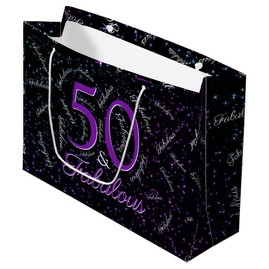50 en Fabulous Birthday Glam Black Paars Elegant Groot Cadeauzakje (Voorkant Gekanteld)