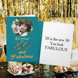 50 en Fabulous Birthday Gold Blauwgroen Blauw 50e Kaart