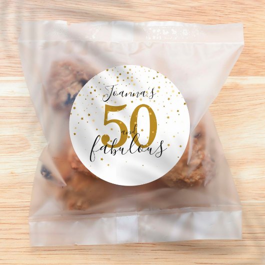 50 en Fabulous Birthday Gold en Black Script Ronde Sticker