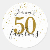 50 en Fabulous Birthday Gold en Black Script Ronde Sticker (Voorkant)