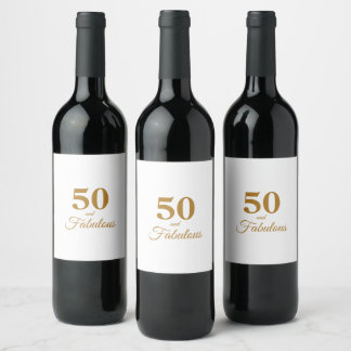 50 en Fabulous Birthday Gold Wine Label Wijn Etiket
