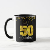 50 en fabulous birthday gouden folie stippen zwart mok (Links)