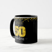 50 en fabulous birthday gouden folie stippen zwart mok (Voorkant links)