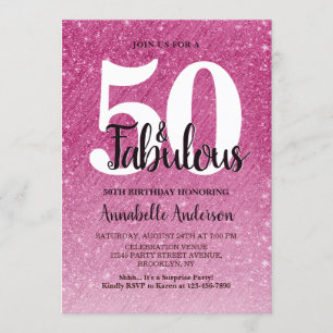 50 en Fabulous Birthday Hot Pink Sparkle Tinsel Kaart