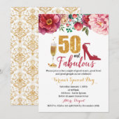 50. en Fabulous Birthday Invitation for Women Kaart (Voorkant / Achterkant)