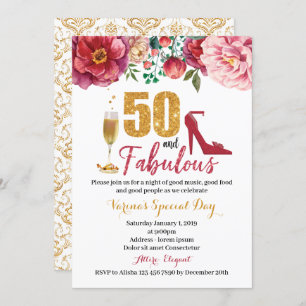 50. en Fabulous Birthday Invitation for Women Kaart