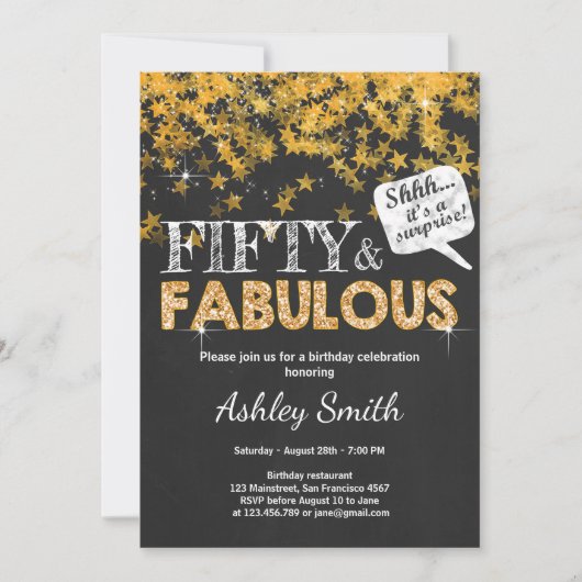 50 en Fabulous Birthday Invitation Gold Kaart (Voorkant)