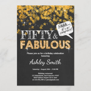 50 en Fabulous Birthday Invitation Gold Kaart