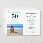 50 en Fabulous Birthday Invitation Simple Blue Kaart (Voorkant)