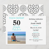 50 en Fabulous Birthday Invitation Simple Blue Kaart (Voorkant / Achterkant)