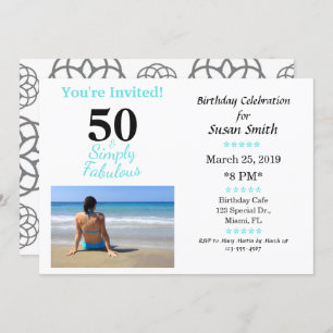 50 en Fabulous Birthday Invitation Simple Blue Kaart